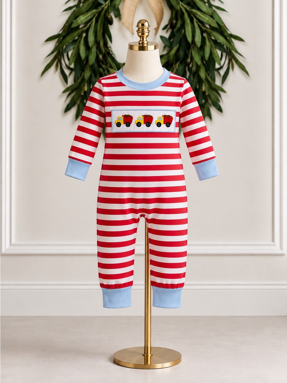 Abbie & Evie Dump Truck Striped One Piece Romper NWT 12 Months